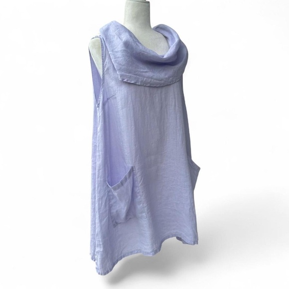 Light Lavender Linen Sleeveless Cowl Neck Dress with Pocket Detail M - Picture 2 of 6
